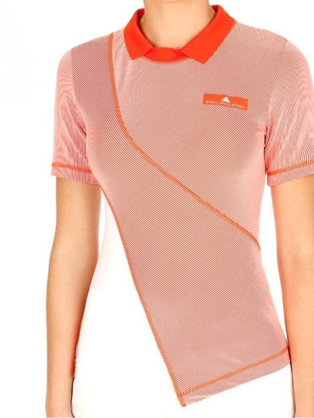 Adidas x Stella McCartney Shirt Sz Med Wmns Golf Polo Orange White Short Sleeve